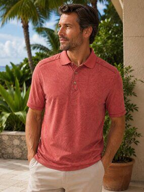 Tommy Bahama Polo shirt men's size medium red tropical